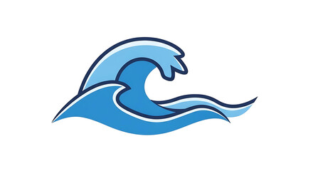 Blue ocean wave icon with white highlights on plain background Ai Generated