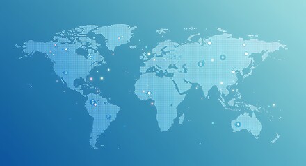 Global Network Connections: World Map Digital Dots & Glowing Nodes for Tech & Business