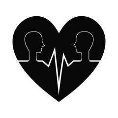 Valentine's Day silhouette vector illustration of two figures merged into a single heart shape for union, marriage, and soulmate concepts