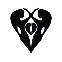 Valentine's Day silhouette vector illustration of two people joining hands inside a heart for partnership, unity, and wedding agreement concepts