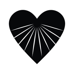 Valentine's Day silhouette vector illustration of a heart with radiant sun rays for spiritual love, light, and warmth themed designs