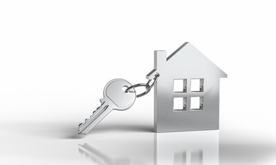 Key and house symbol 3d background