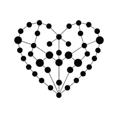 Valentine's Day silhouette vector illustration of a heart made of interconnected nodes and lines for digital love and networking concepts