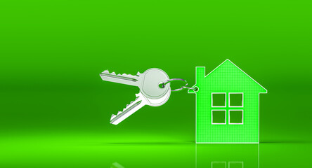 House keys green house shaped keychain 3d