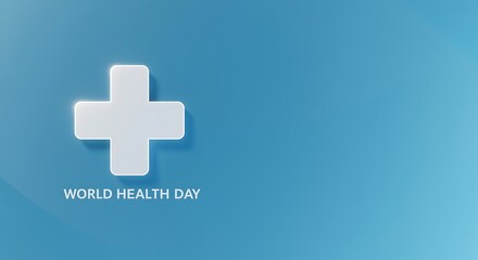 Obraz premium World Health Day: White Cross Symbol on Gradient Blue Background - Health Awareness & Medical Campaigns