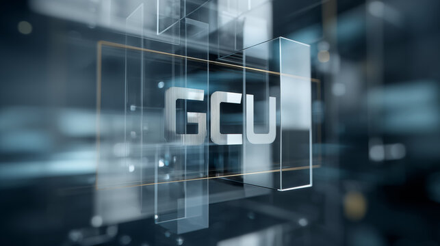 Futuristic IT and technology hub displaying GCU in a modern digital interface with abstract geometric shapes - Powered by Adobe