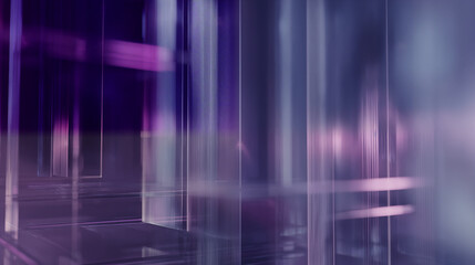 Futuristic IT and technology infrastructure with neon lights reflecting off glass surfaces in a modern architecture environment from a low viewpoint