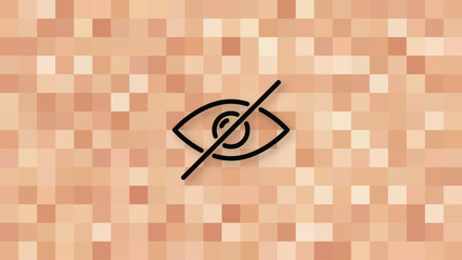 Censorship pixelated background. Blurred background with crossed-out eye symbol. Sensitive content sign warning. Explicit, private, and sensitive content censorship. Vector