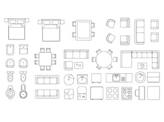 Furniture Outline Top View Icon Set for Floor Plan and Interior Design