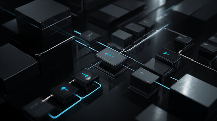 A futuristic IT and technology hub featuring Circuitry, Microchips, and Wires in a dark environment viewed from above