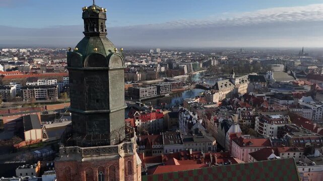 Aerial View of St Elizabeth Church and Wroclaw Old Town