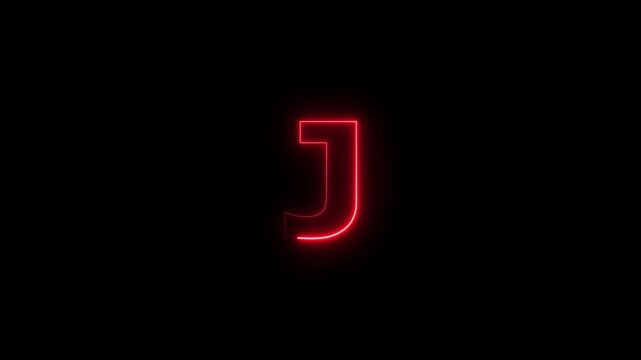 Abstract red color flickering neon letter J icon animation.