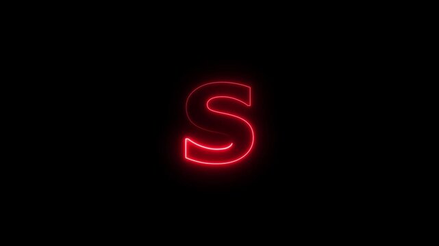 Abstract red color flickering neon letter S icon animation.