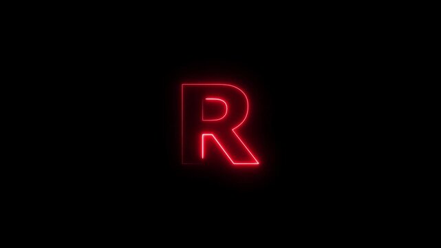 Abstract red color flickering neon letter R icon animation.