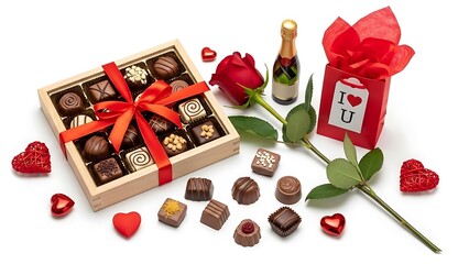 Valentine's day gift box with chocolate and rose