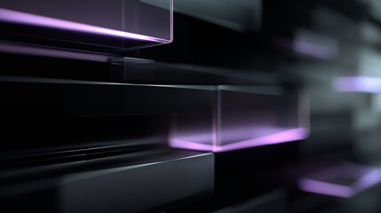 Advanced IT and technology infrastructure with sleek glass surfaces and neon lights in a futuristic environment viewed from a dynamic angle