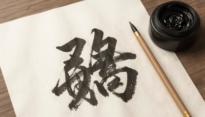 Elegant Chinese Calligraphy with Brush and Gold Ink on Rice Paper Surface