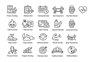 Fitness tracking icons for health and wellness goals