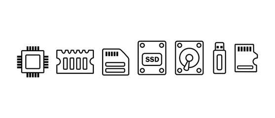 Data storage icon set. Technology devices components icon set png and vector illustration on transparent background