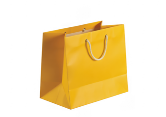 Yellow shopping bag with white rope handles paper bag isolated on a transparent background