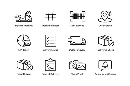 Delivery and tracking icons set for logistics and shipping apps