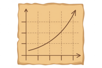 Vintage parchment with brown graph and rising line isolated on a transparent background