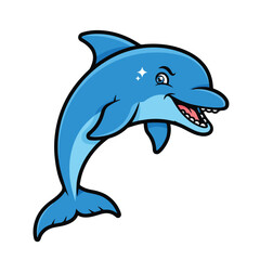Smiling Blue Dolphin Cartoon Character Jumping Out Water