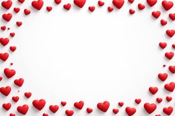 A vibrant arrangement of red hearts forms a decorative frame against a white background, symbolizing love and affection.