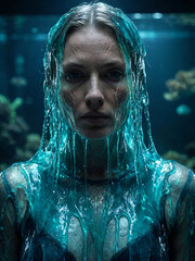 Raw Fashion Portrait of Model with Sub-Surface Scattering and Gel Drips.