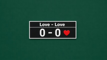 A scoreboard displaying "Love - Love" and "0 - 0" with a heart symbol, suggesting a playful or romantic context, possibly related to tennis.