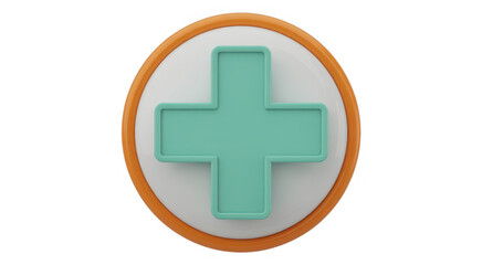 Fototapeta premium Teal Cross on White Circle with Orange Border medical symbol isolated on a transparent background