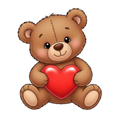 Obraz premium Adorable brown teddy bear holding a red heart isolated on transparent background