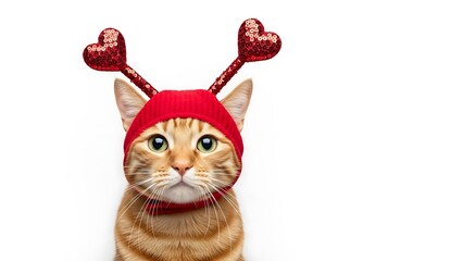 Cat wearing red heart-shaped antlers