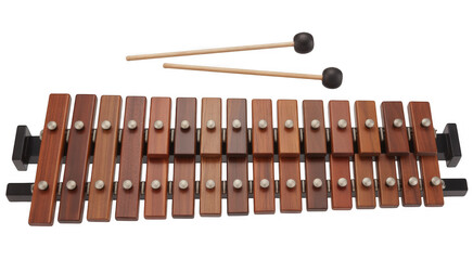 Xylophone with mallets on black musical instrument isolated on a transparent background