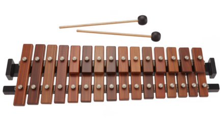 Xylophone with mallets on black musical instrument isolated on a transparent background