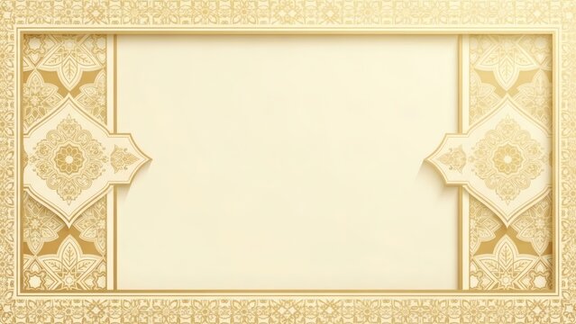 Cream Islamic Decorative Frame Background with Gold Pattern