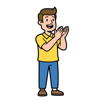 Cartoon man clapping with hands in approval and excitement
