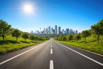 Fototapeta premium Open Road Leading to Modern City Representing Future Opportunities and Business Journey