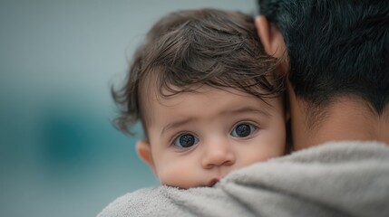 Baby Portrait Resting on Parent Shoulder with Soft Focus