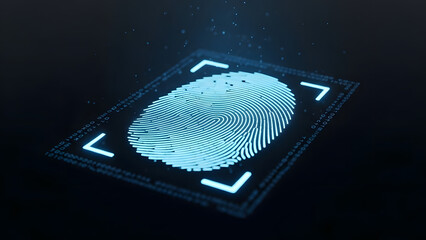 High-tech biometric fingerprint scanner authentication system glowing blue and securing digital access on a circuit board