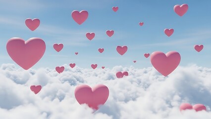 Hearts floating in the sky