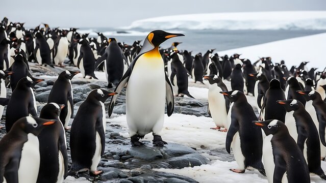 King Penguin Colony on Iceberg in Antarctica.