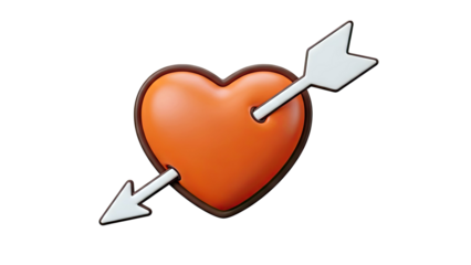 3D Rendered Orange Heart Pierced by Cupid's Arrow