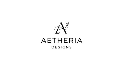 Minimalist Black Vector Logo for AETHERIA DESIGNS with Stylized Letter A Isolated