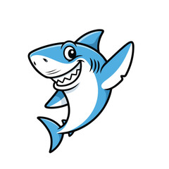 Naklejka premium Smiling cartoon shark with blue fins and white belly swimming happily