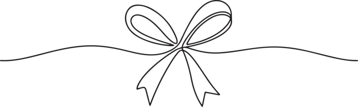 Decorative ribbon bow in continuous one line art drawing style, one line Art icon drawing vector