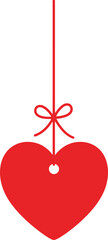 Red heart hanging with a red string and a bow