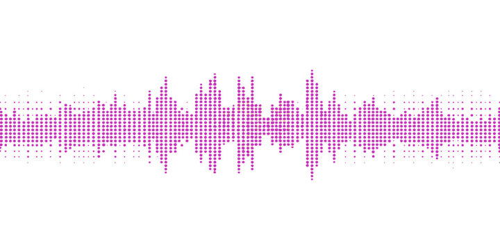 Digital music equalizer background featuring a vibrant audio sound wave graph and musical notes illustration with a blue spectrum waveform for modern radio technology design