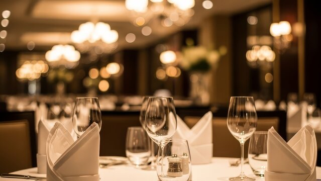 Elegant Restaurant Table Setting Dinnerware blurred background
