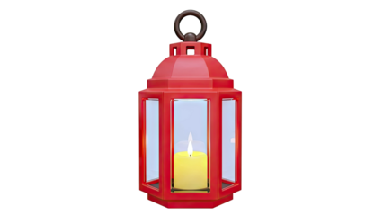 Red Lantern with Burning Candle